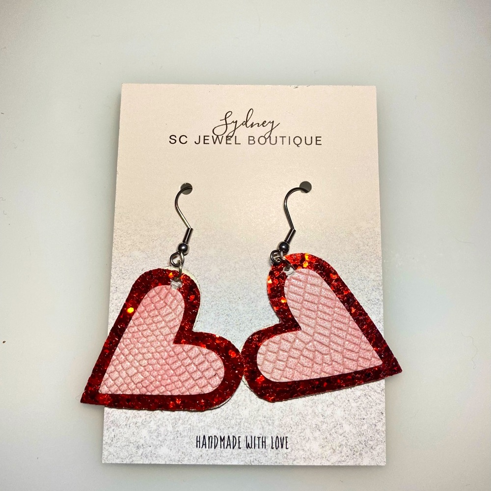 Handmade faux leather Valentine’s heart earrings
